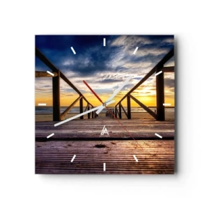 Reloj de pared - Reloj de vidrio - Muelle de madera que conduce a la playa al atardecer - 30x30cm - Directamente hacia una playa tranquila al atardecer - Decoración de pared moderna para salón y dormitorio ARTTOR