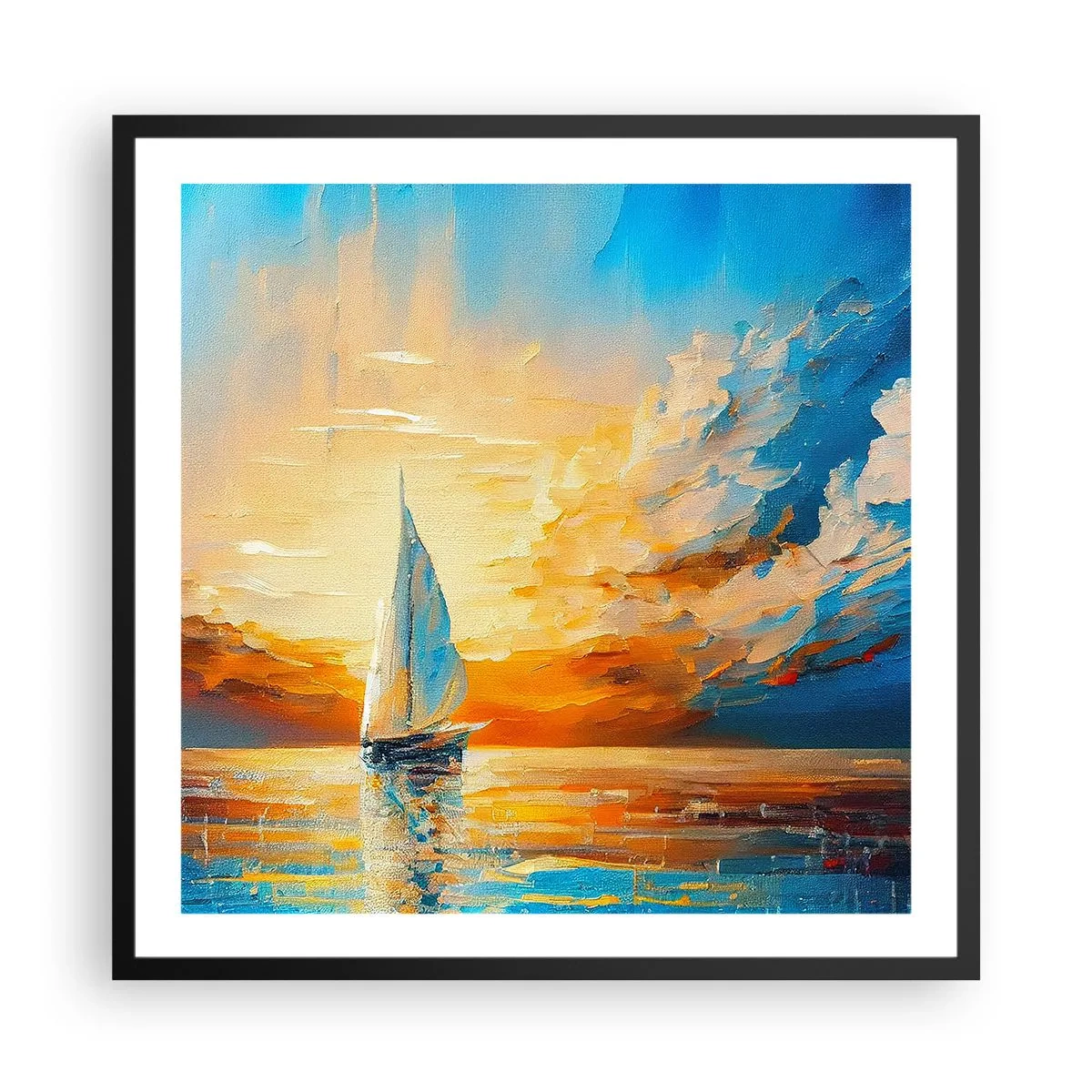 Póster en marco negro - Navegando en oro - 60x60 cm