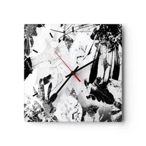 Reloj de pared - Reloj de vidrio - Flores abstractas en blanco y negro en un estilo minimalista. - 30x30cm - Otoño en negativo - Decoración de pared moderna para salón y dormitorio ARTTOR
