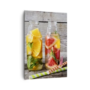 Cuadro sobre lienzo - Impresión de Imagen - Botellas de agua de frutas y hierbas sobre un fondo de madera. - 70x100cm - Saludable por naturaleza - Decoración de pared moderna para salón y dormitorio ARTTOR