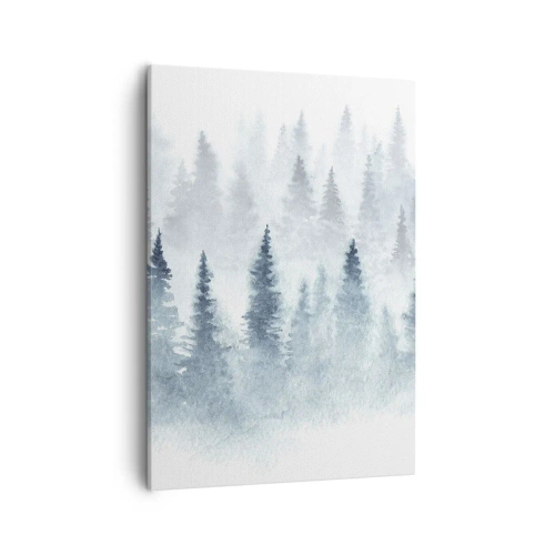Cuadro sobre lienzo - Impresión de Imagen - Bosques de coníferas bañados por una delicada niebla. - 50x70cm - Envuelto en la niebla - Decoración de pared moderna para salón y dormitorio ARTTOR