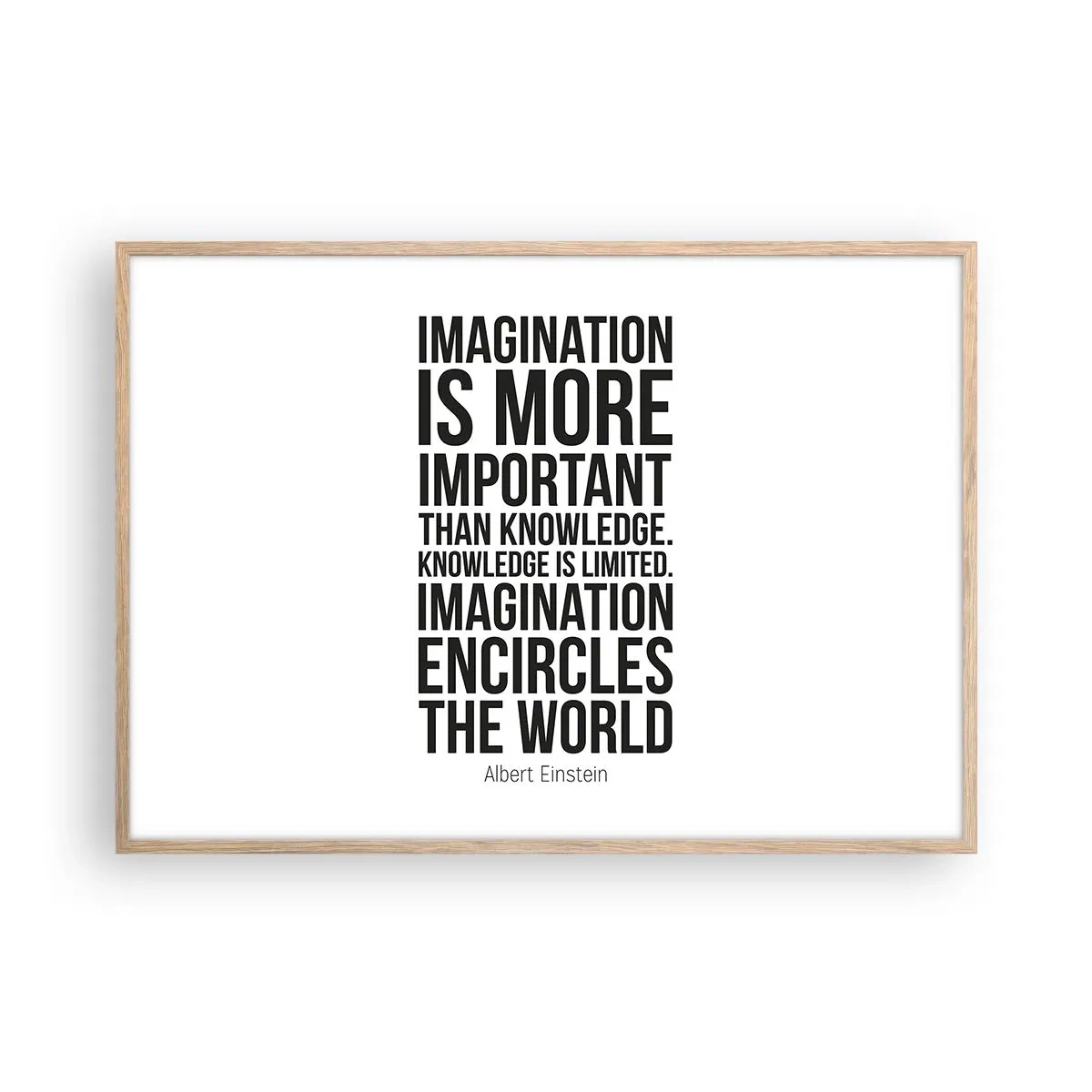 Póster en marco roble claro - Einstein, sobre el poder de la imaginación - 100x70 cm