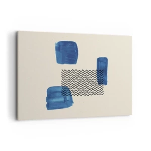 Cuadro sobre lienzo - Impresión de Imagen - Composición abstracta con manchas azules y líneas onduladas. - 100x70cm - Un cuarteto abstracto - Decoración de pared moderna para salón y dormitorio ARTTOR