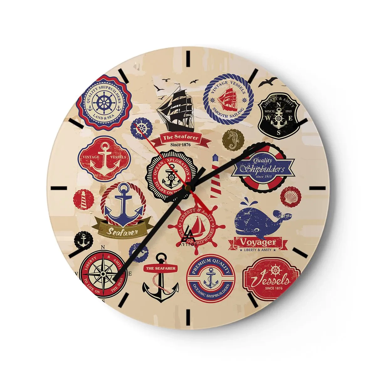 Reloj de pared - Reloj de vidrio - Una fraternidad del mar - 40x40 cm
