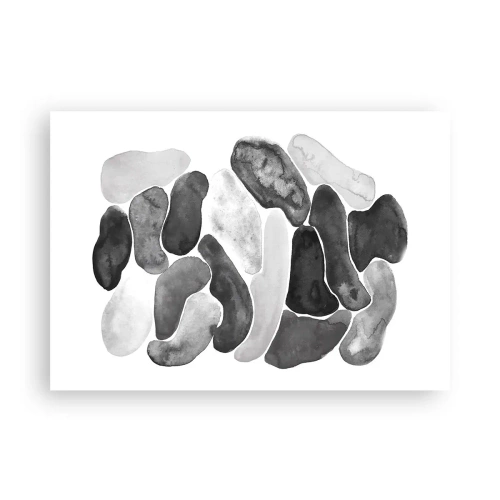 Póster - Abstracción en blanco y negro con manchas irregulares sobre un fondo blanco. - 100x70cm - Abstracción pétrea - Decoración de pared moderna para salón y dormitorio ARTTOR
