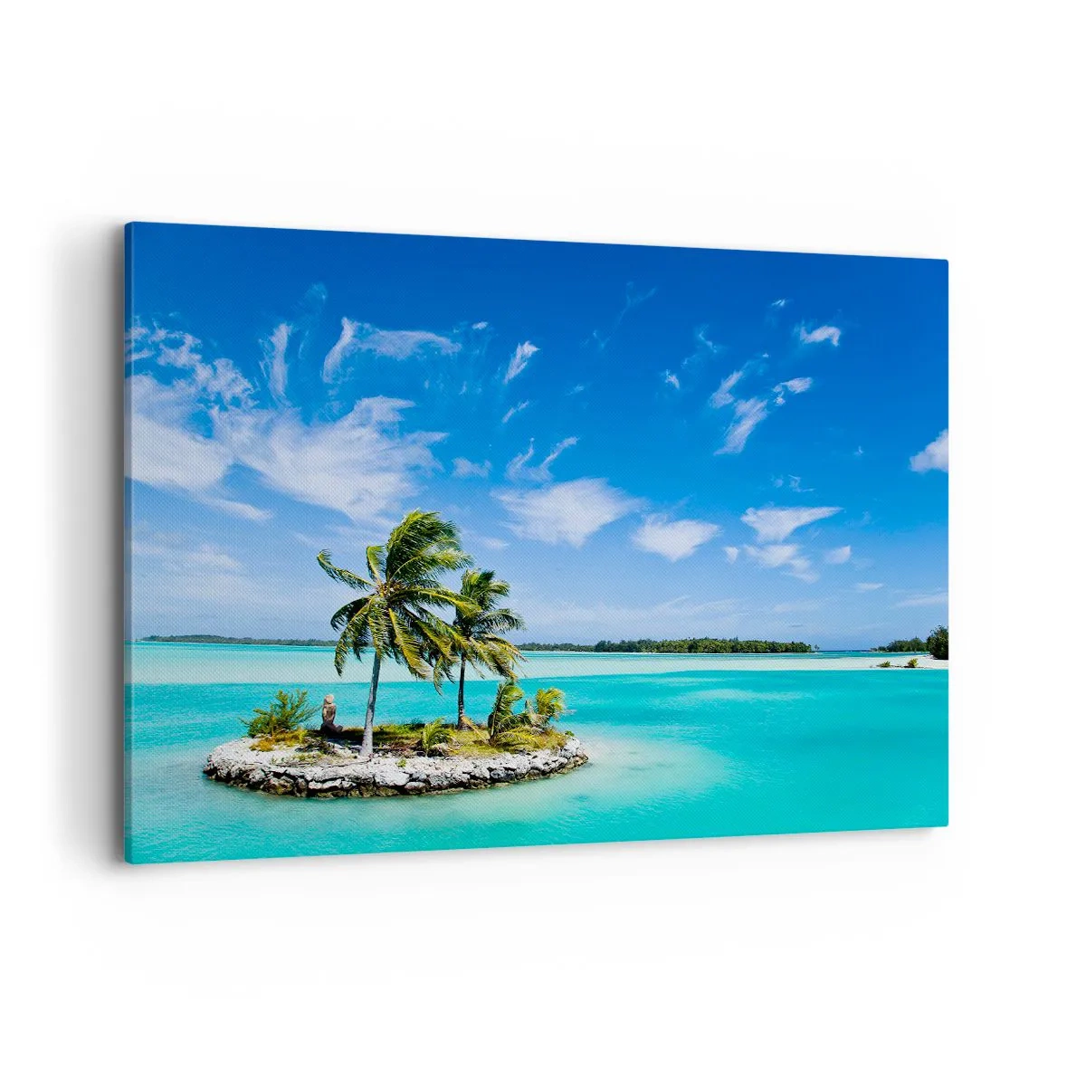 Cuadro sobre lienzo - Impresión de Imagen - Una isla exótica con palmeras sobre aguas turquesas. - 120x80cm - El paraíso en la Tierra - Decoración de pared moderna para salón y dormitorio ARTTOR