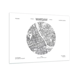 Cuadro sobre vidrio - Impresiones sobre Vidrio - Mapa de Varsovia en forma de ilustración gráfica - 70x50cm - Anatomía de Varsovia - Decoración de pared moderna para salón y dormitorio ARTTOR
