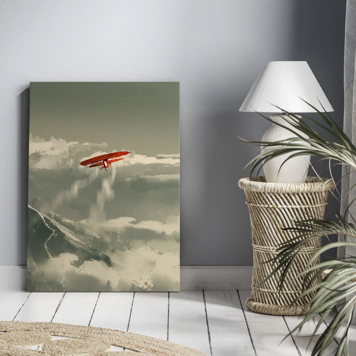Cuadro sobre lienzo - Impresión de Imagen - Avión rojo sobre montañas nevadas - 80x120cm - Pionero sin miedo - Decoración de pared moderna para salón y dormitorio ARTTOR