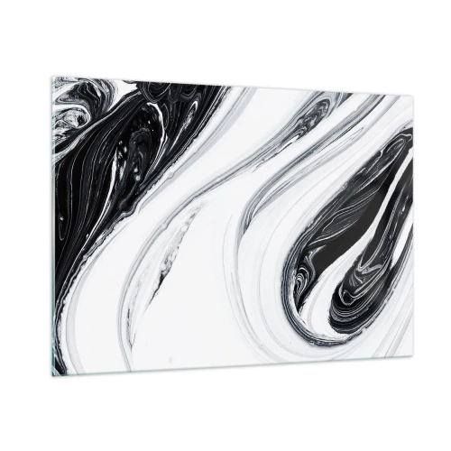 Cuadro sobre vidrio - Impresiones sobre Vidrio - Líneas en espiral en blanco y negro que se asemejan al mármol en un estilo abstracto. - 100x70cm - Combinando opuestos - Decoración de pared moderna para salón y dormitorio ARTTOR