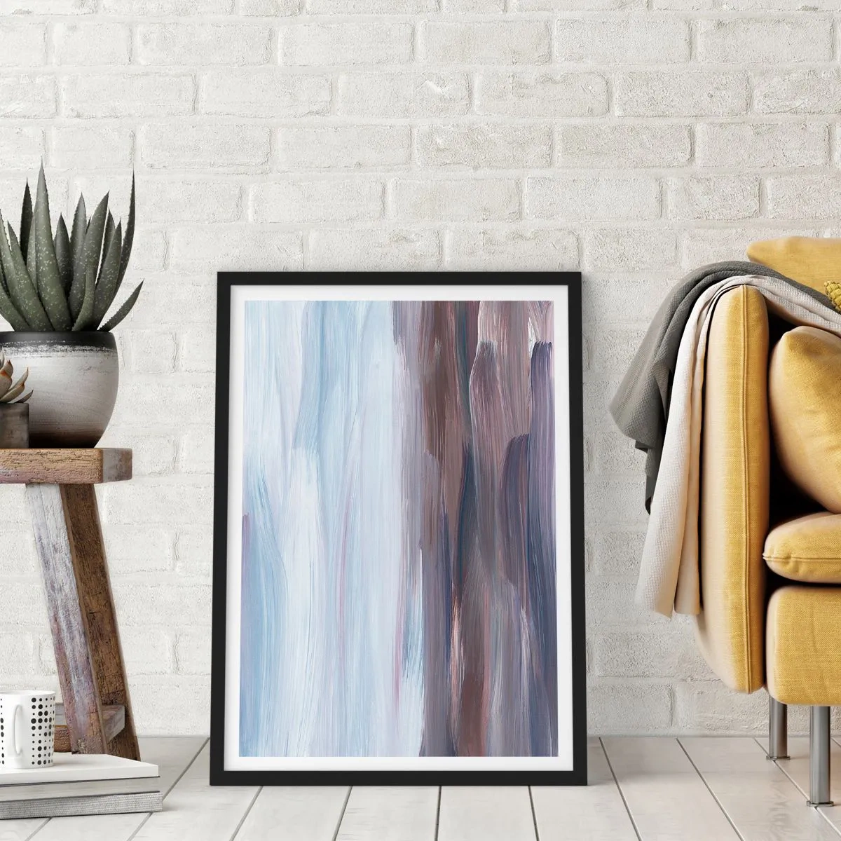 Póster en marco negro - Pinceladas abstractas en tonos azules y marrones - 50x70cm - Elementos: agua - Decoración de pared moderna para salón y dormitorio ARTTOR