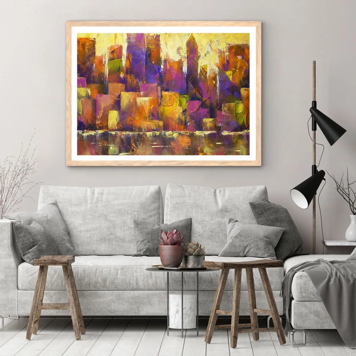 Póster en marco roble claro - Composición metropolitana - 70x50 cm