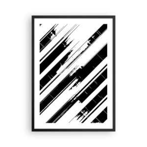 Póster en marco negro - Abstracción minimalista en blanco y negro con líneas geométricas. - 50x70cm - Composición intensa y dinámica - Decoración de pared moderna para salón y dormitorio ARTTOR