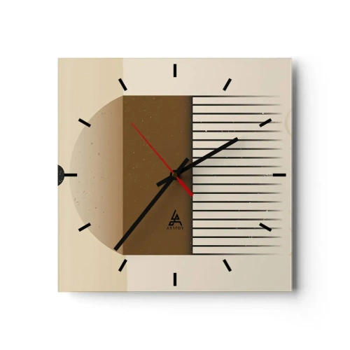 Reloj de pared - Reloj de vidrio - Composición geométrica abstracta en tonos beige y marrón. - 30x30cm - Varios estados - Decoración de pared moderna para salón y dormitorio ARTTOR