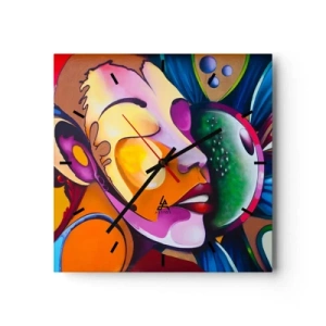Reloj de pared - Reloj de vidrio - Una abstracción colorida con un motivo facial en una composición dinámica. - 30x30cm - Toque de color - Decoración de pared moderna para salón y dormitorio ARTTOR