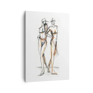 Cuadro sobre lienzo - Impresión de Imagen - Boceto artístico de dos siluetas sobre un fondo blanco. - 70x100cm - Un estudio sobre el encanto - Decoración de pared moderna para salón y dormitorio ARTTOR