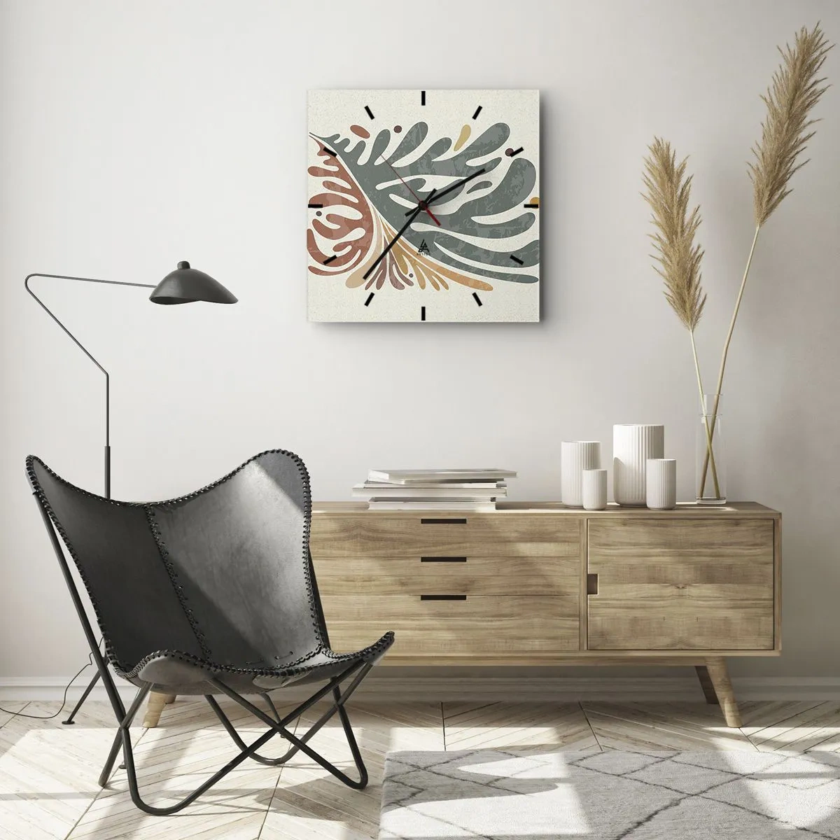 Reloj de pared - Reloj de vidrio - Hoja multicolor - 40x40 cm