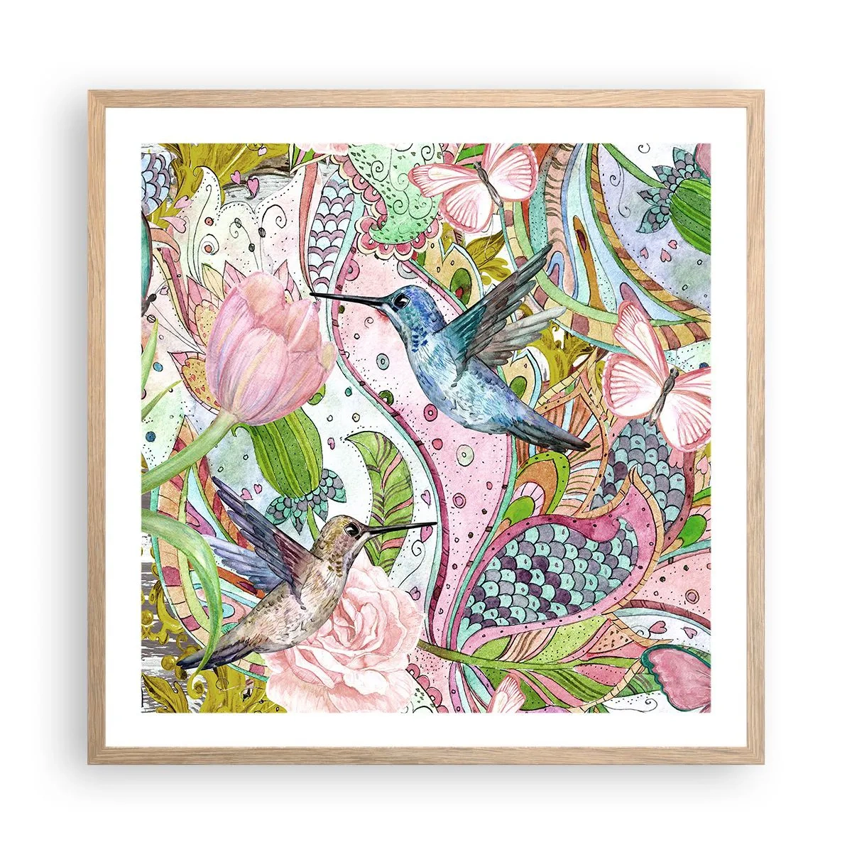Póster en marco roble claro - Enredado en las vides - 60x60 cm