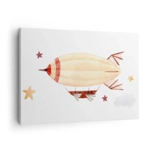 Cuadro sobre lienzo - Impresión de Imagen - Un dirigible pintado a mano con un fondo de estrellas. - 70x50cm - Dirigible - Decoración de pared moderna para salón y dormitorio ARTTOR