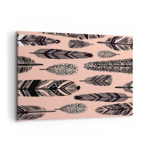 Cuadro sobre lienzo - Impresión de Imagen - Plumas decorativas sobre un fondo claro. - 100x70cm - Una colección india - Decoración de pared moderna para salón y dormitorio ARTTOR