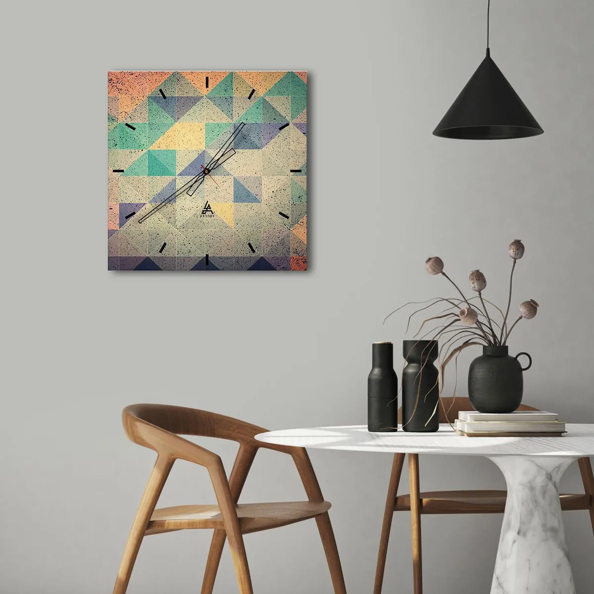 Reloj de pared - Reloj de vidrio - República de los triángulos - 40x40 cm