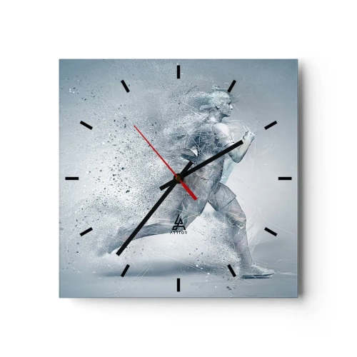 Reloj de pared - Reloj de vidrio - Una figura dinámica corriendo en un estilo abstracto. - 30x30cm - Energía cristalina - Decoración de pared moderna para salón y dormitorio ARTTOR