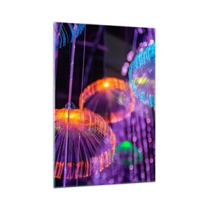 Cuadro sobre vidrio - Impresiones sobre Vidrio - Medusas luminosas y coloridas en un entorno oscuro. - 70x100cm - Fuente luminosa - Decoración de pared moderna para salón y dormitorio ARTTOR