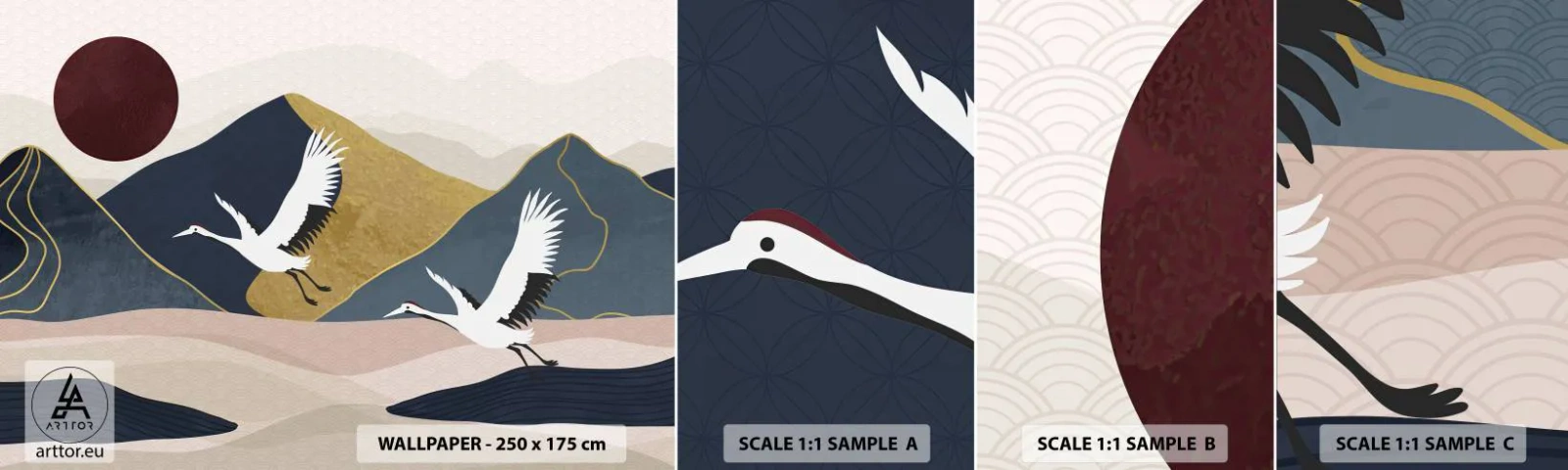 Muestra De Fotomural Standard Eco - Y el día ha vuelto a pasar volando - Abstracción, Grúas, Montañas - 100x30 cm