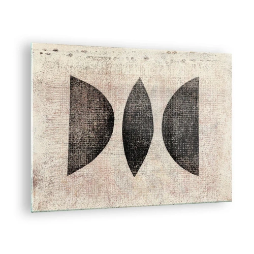 Cuadro sobre vidrio - Impresiones sobre Vidrio - Formas geométricas negras sobre un fondo beige - 70x50cm - Abstracción étnica - Decoración de pared moderna para salón y dormitorio ARTTOR