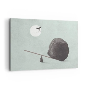 Cuadro sobre lienzo - Impresión de Imagen - Una escena simbólica con una figura y un equilibrio contra un cielo brillante. - 100x70cm - Un sueño hecho realidad - Decoración de pared moderna para salón y dormitorio ARTTOR