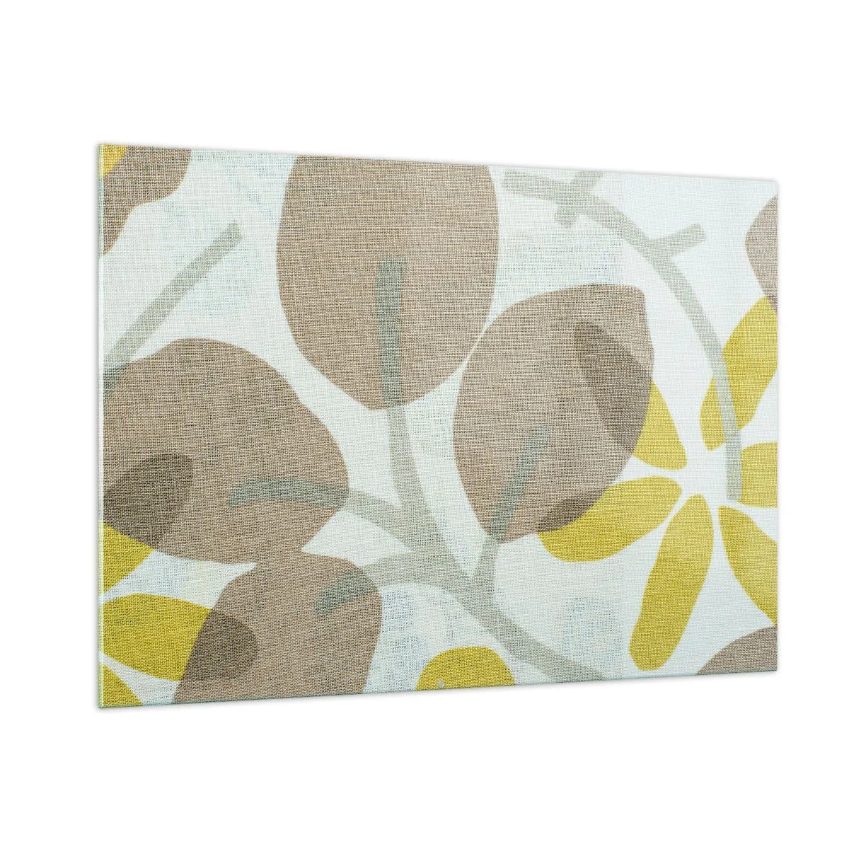 Cuadro sobre vidrio - Impresiones sobre Vidrio - Hojas y flores estilizadas en tonos beige y amarillos pastel. - 100x70cm - Composición a pleno sol - Decoración de pared moderna para salón y dormitorio ARTTOR