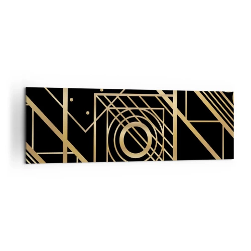 Cuadro sobre lienzo - Impresión de Imagen - Patrones geométricos dorados sobre un fondo negro - 160x50cm - Geometría dorada - Decoración de pared moderna para salón y dormitorio ARTTOR