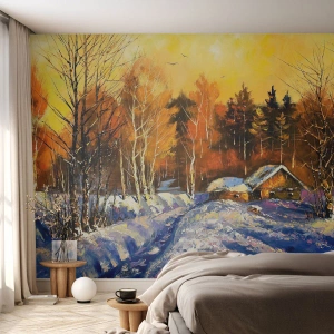 Fotomural Autadhesivo Deluxe Sticker - Una impresión invernal al sol - Paisaje, Invierno, Cabaña de montaña - 300x210 cm