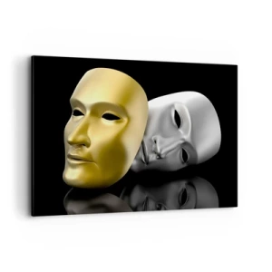 Cuadro sobre lienzo - Impresión de Imagen - Máscara de oro y plata sobre fondo negro. - 100x70cm - La vida es un teatro - Decoración de pared moderna para salón y dormitorio ARTTOR