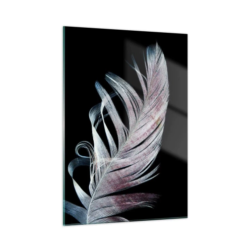 Cuadro sobre vidrio - Impresiones sobre Vidrio - Una delicada pluma sobre un fondo negro en un enfoque artístico. - 50x70cm - Piensa en el tacto - Decoración de pared moderna para salón y dormitorio ARTTOR
