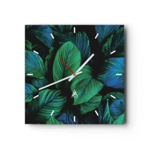 Reloj de pared - Reloj de vidrio - Hojas verdes en estilo minimalista. - 30x30cm - En la multitud verde - Decoración de pared moderna para salón y dormitorio ARTTOR