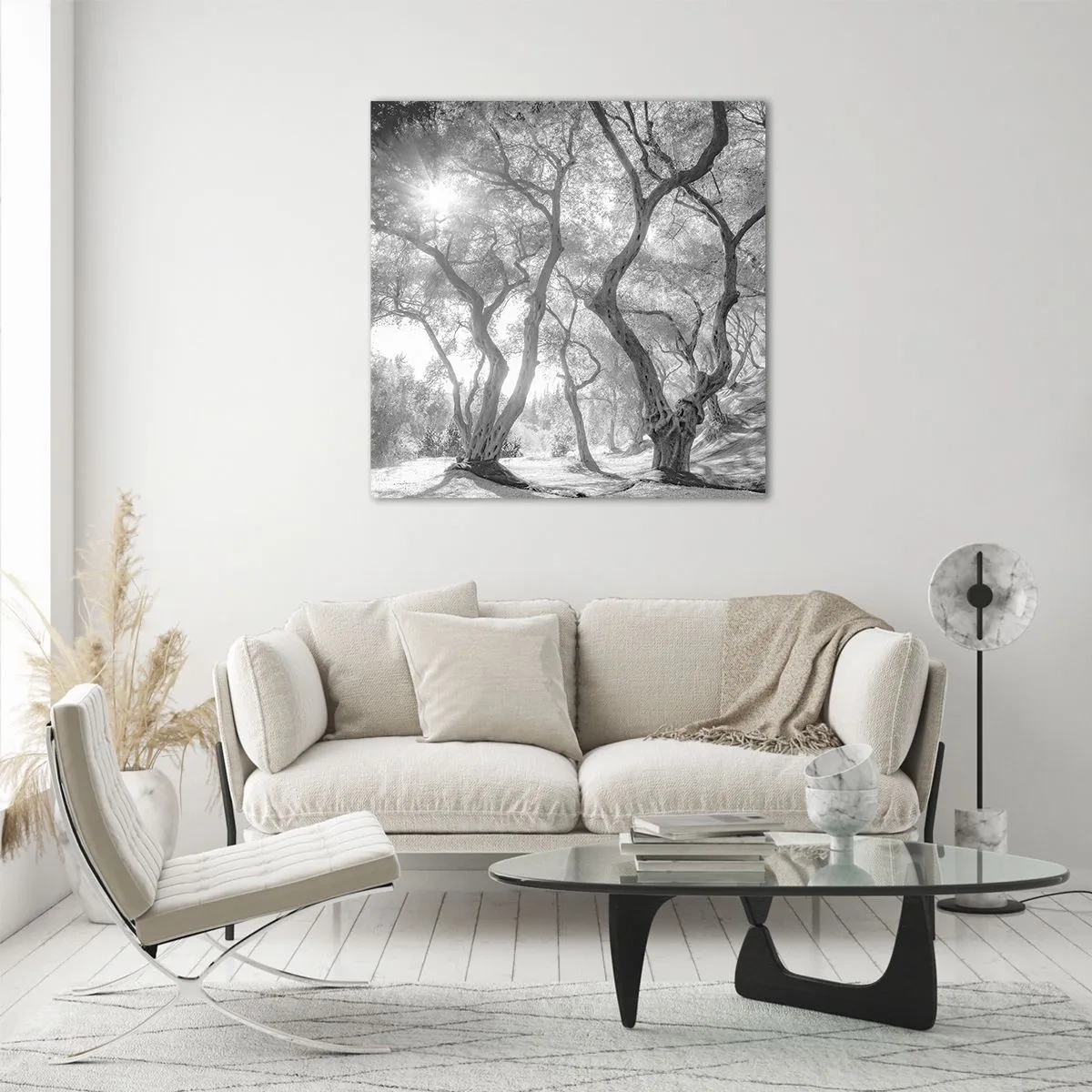 Cuadro sobre vidrio - Impresiones sobre Vidrio - En un olivar - 70x70 cm