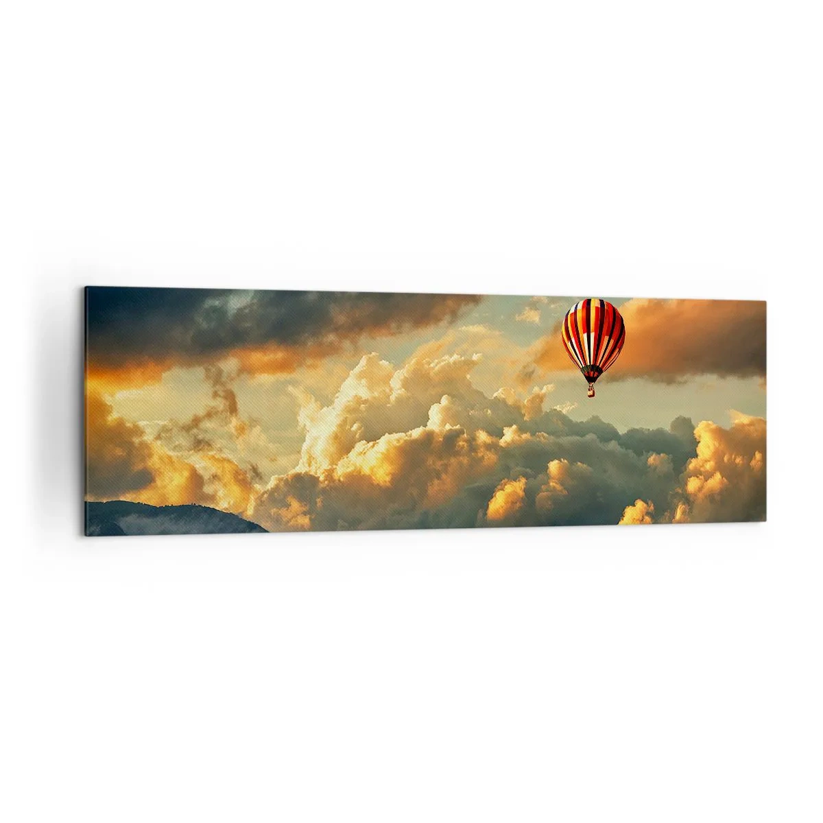 Cuadro sobre lienzo - Impresión de Imagen - Un globo contra un fondo de nubes dramáticas. - 160x50cm - Vuelo porque quiero - Decoración de pared moderna para salón y dormitorio ARTTOR
