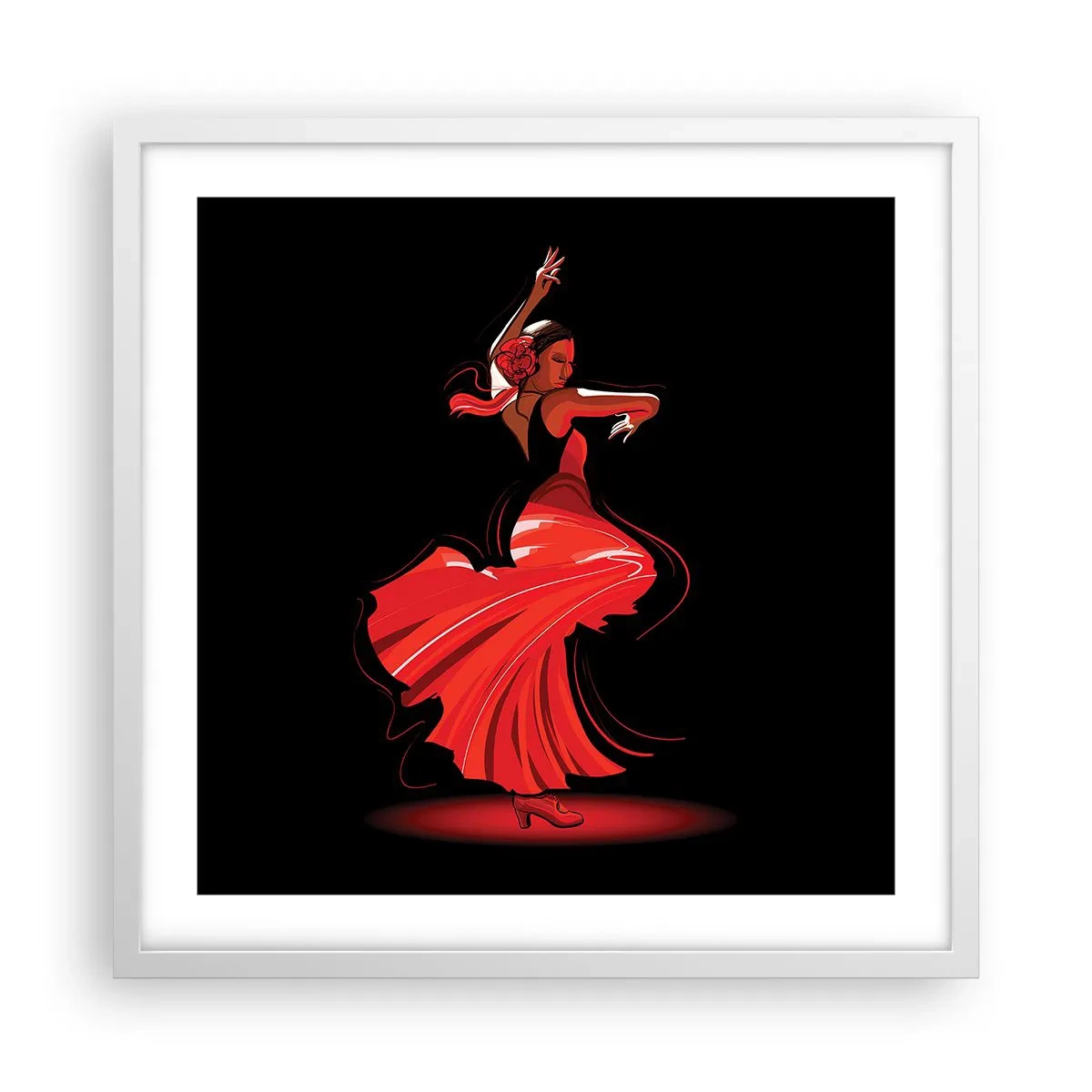 Póster en marco blanco - El espíritu ardiente del flamenco - 50x50 cm
