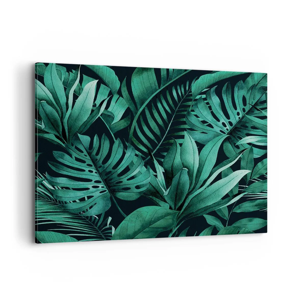 Cuadro sobre lienzo - Impresión de Imagen - Hojas tropicales en tonos de verde intenso. - 120x80cm - Profundidad del verde tropical - Decoración de pared moderna para salón y dormitorio ARTTOR