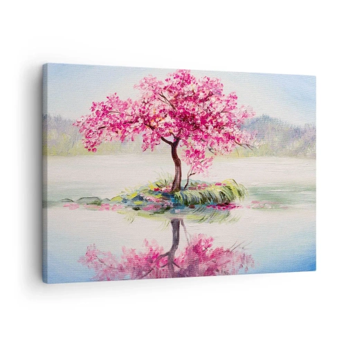 Cuadro sobre lienzo - Impresión de Imagen - Un árbol en flor en aguas tranquilas - 70x50cm - Una celebración de la primavera - Decoración de pared moderna para salón y dormitorio ARTTOR
