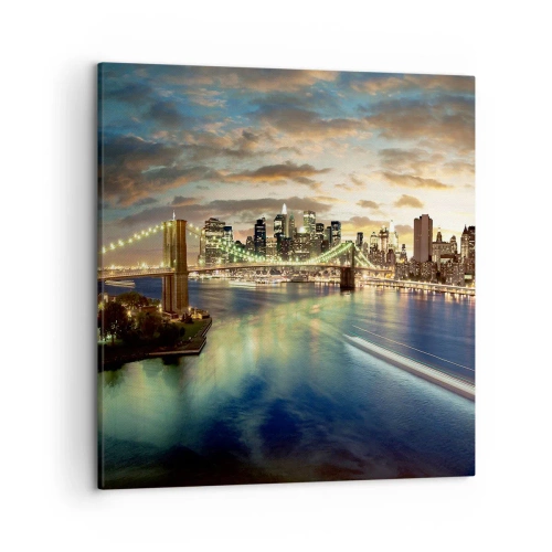 Cuadro sobre lienzo - Impresión de Imagen - Un atardecer iluminado sobre Manhattan - 50x50 cm