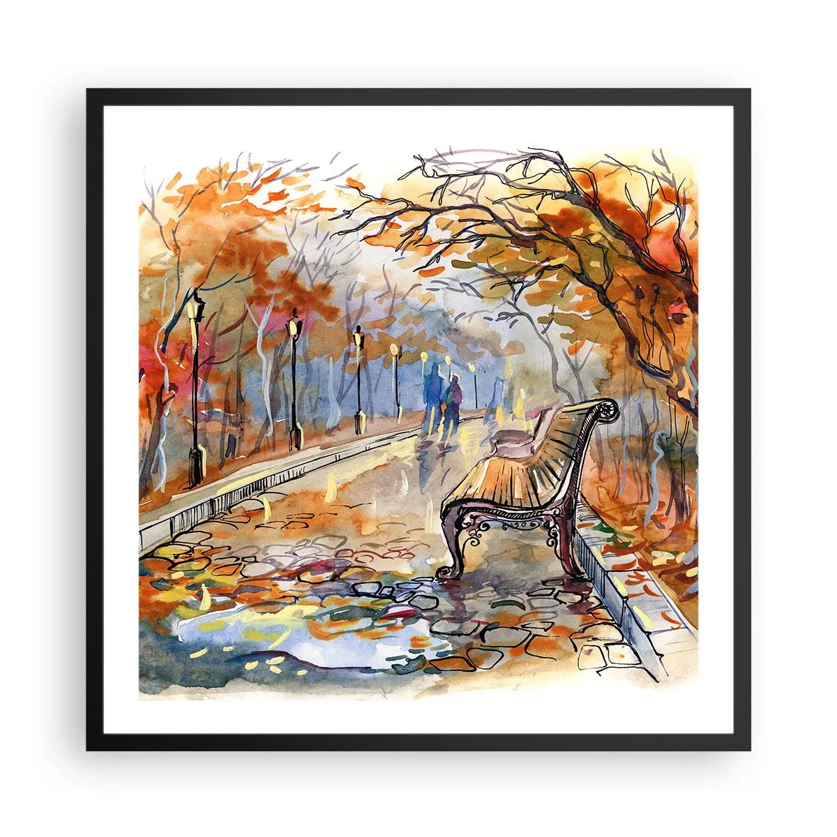 Póster en marco negro - Caminemos juntos hacia el otoño - 60x60 cm