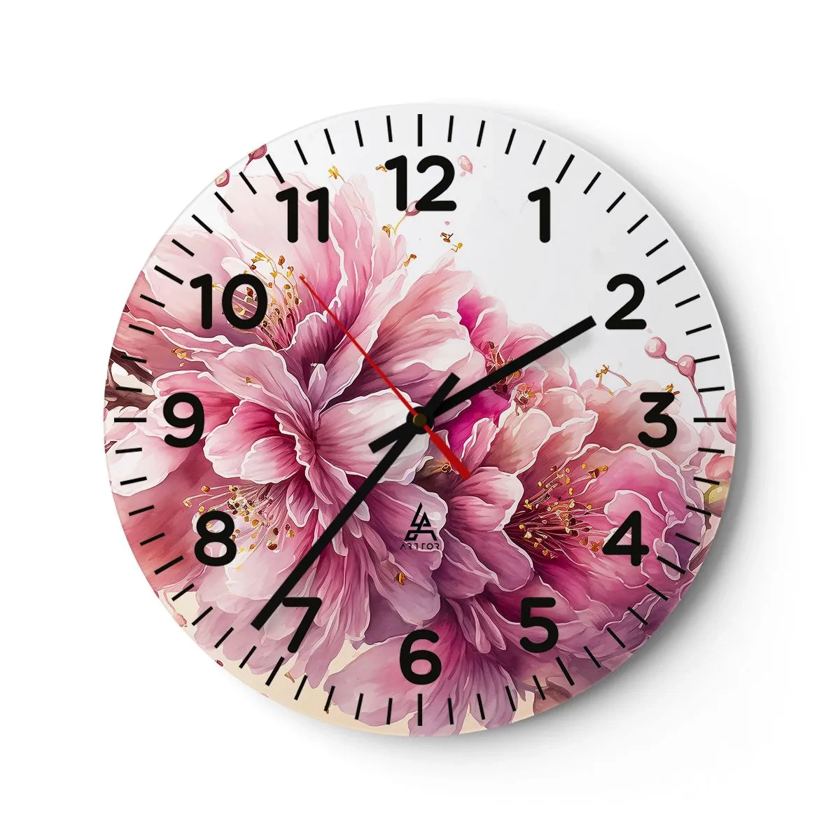 Reloj de pared - Reloj de vidrio - Flor de cerezo - 30x30 cm