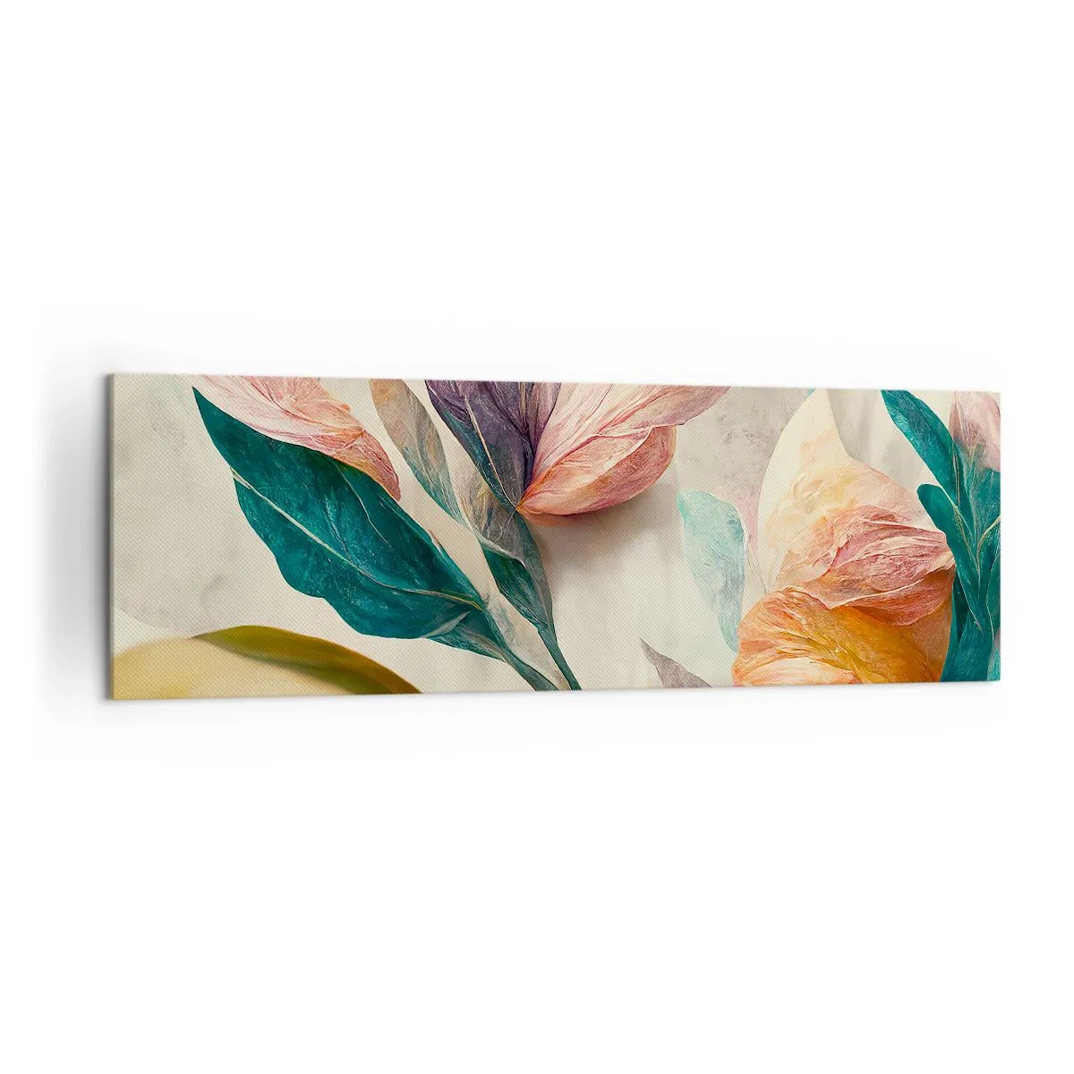 Cuadro sobre lienzo - Impresión de Imagen - Flores coloridas de estilo tropical sobre un fondo claro. - 160x50cm - Flores de las islas del sur - Decoración de pared moderna para salón y dormitorio ARTTOR