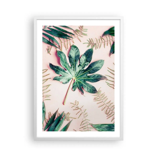 Póster en marco blanco - Estudio de vegetación sobre fondo rosa - 50x70 cm
