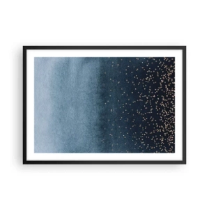 Póster en marco negro - Degradados azules con sutiles acentos dorados - 70x50cm - Composición - fases azules - Decoración de pared moderna para salón y dormitorio ARTTOR