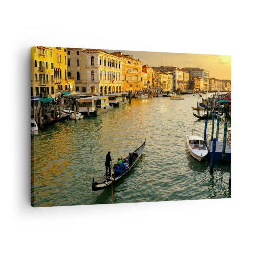 Cuadro sobre lienzo - Impresión de Imagen - Góndola en un canal de Venecia al atardecer - 70x50cm - En el lado soleado de la calle - Decoración de pared moderna para salón y dormitorio ARTTOR