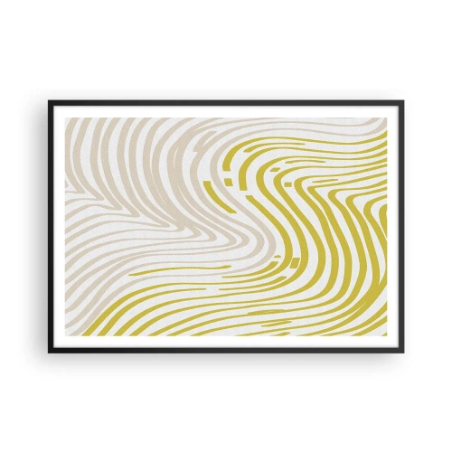 Póster en marco negro - Un patrón abstracto con líneas onduladas en tonos amarillo y beige. - 100x70cm - Composición curvada - Decoración de pared moderna para salón y dormitorio ARTTOR