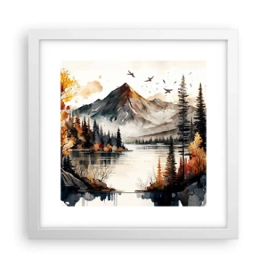 Póster en marco blanco - Otoño dorado en las montañas - 30x30 cm