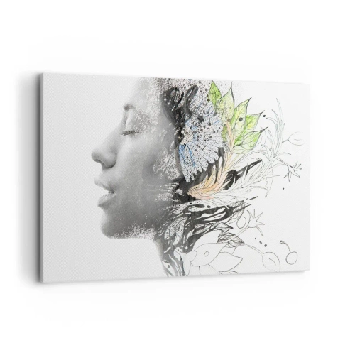 Cuadro sobre lienzo - Impresión de Imagen - Perfil de una mujer en un collage artístico de naturaleza y negritud. - 120x80cm - Inmersión en la naturaleza - Decoración de pared moderna para salón y dormitorio ARTTOR